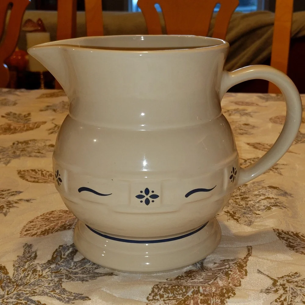 Pitcher Longaberger Woven Traditions BLUE 64 Oz 2 QT  7.25” USA Pottery Large